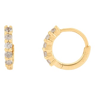 Contemporary Natural Diamond Huggie Hoop Earrings in 18k Yellow Gold- A Pair For Sale