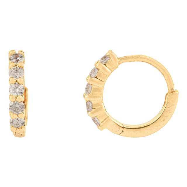 Contemporary Natural Diamond Huggie Hoop Earrings in 18k Yellow Gold- A Pair For Sale