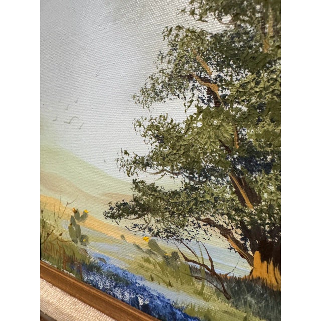 Vintage "Texas Bluebonnet Landscape" Oil Painting - Signed For Sale - Image 4 of 9
