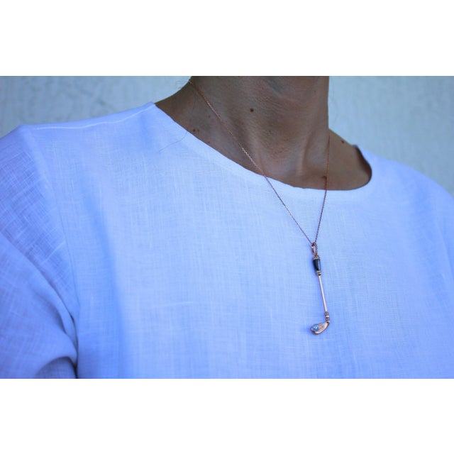 Diamond Black Grey Mother of Pearl Golf Club Birdie Jewelry 18 Karat Rose Gold For Sale - Image 10 of 10