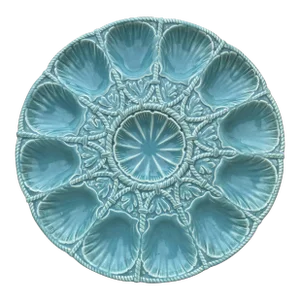 19th Century Majolica Aqua Shell Oyster Platter Sarreguemines