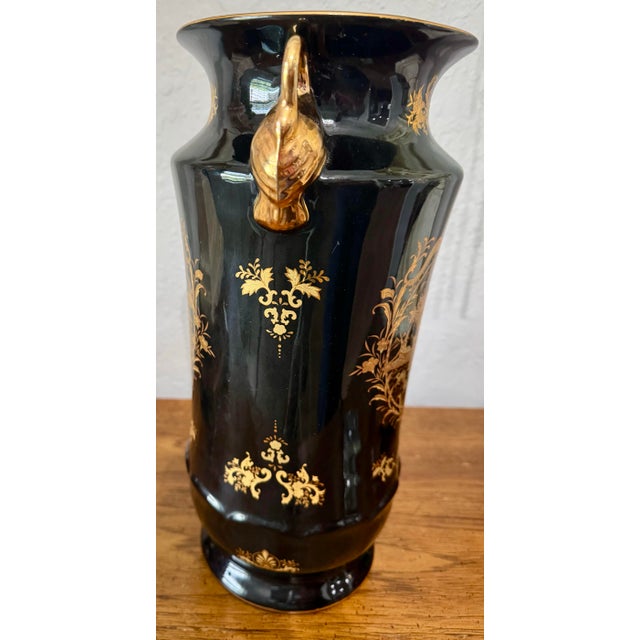 Chinoiserie Vintage Limoges-Style Black & Gold Porcelain Vase - Hollywood Regency For Sale - Image 3 of 11