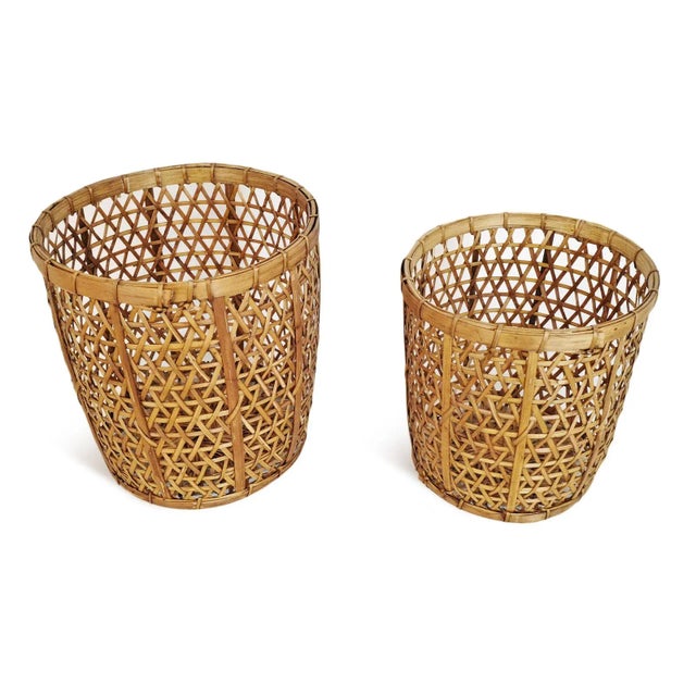 Boho Chic Bamboo Weave Basket Small For Sale - Image 3 of 6