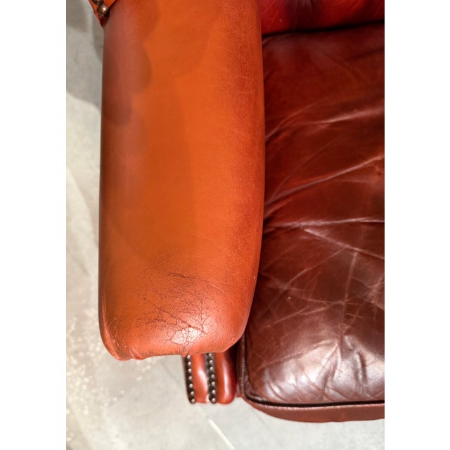 Mid-Century Scandinavian-Made Chippendale-Style Leather Windback Chair For Sale - Image 9 of 11