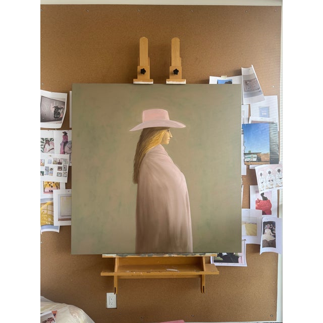 Photorealism Original Oil Painting of Pink Cowgirl For Sale - Image 3 of 3