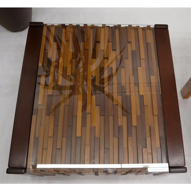 Pair of Percival Lafer Coffee Table Brazilian Rosewood Exotic Wood Mosaic For Sale - Image 9 of 10