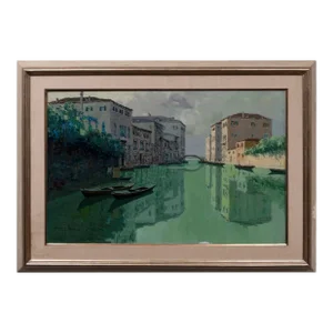 Mid 20th Century Venetian Oil Painting of a Canal View by Giuseppe Marino, Framed