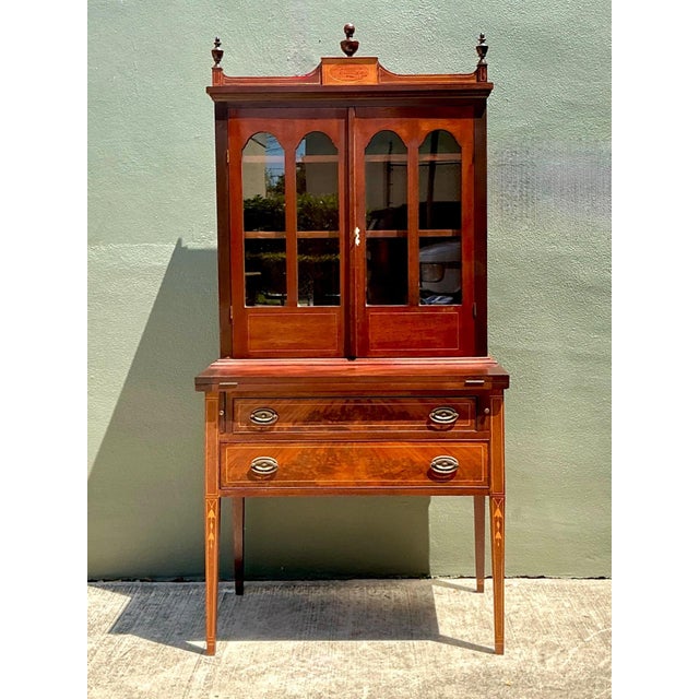 Vintage Marquetry Secretary Desk For Sale - Image 10 of 16