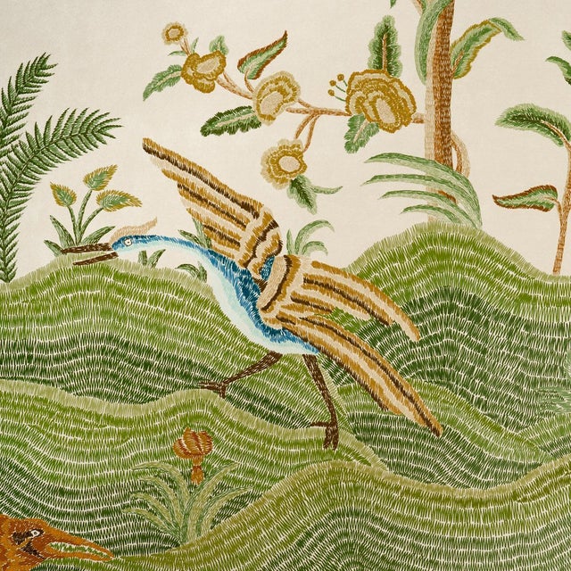 Paper SAMPLE - Schumacher Spotswood Crewel 2 Panel Set In Sage For Sale - Image 7 of 7