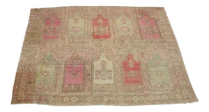 1850s Antique Turkish Family Prayer Rug 10'5''x8'1''