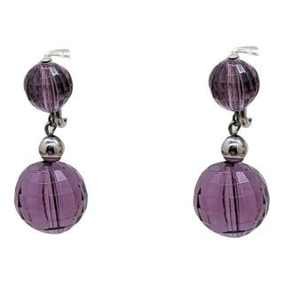 Vintage Early 1960s Signed Napier Faceted Faux-Amethyst Ball Drop Clip Earrings-2 Pieces For Sale