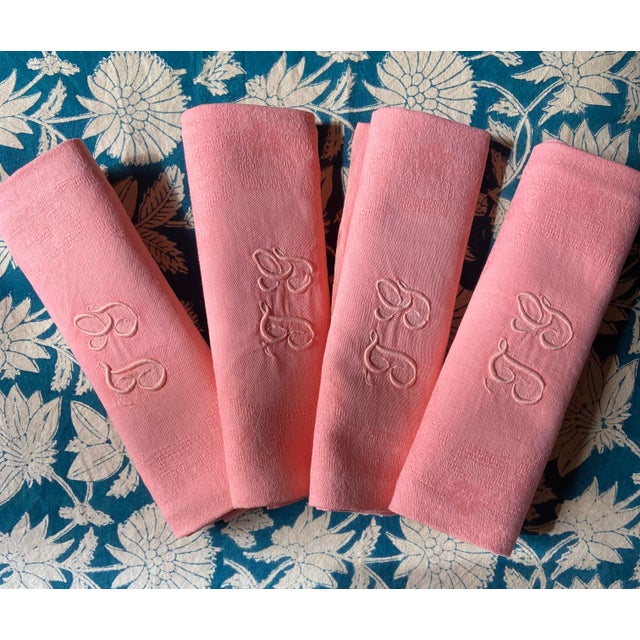 Vintage French Linen Coton Dyed Table Napkins with Monogram, 1920s, Set of 8 For Sale - Image 3 of 10