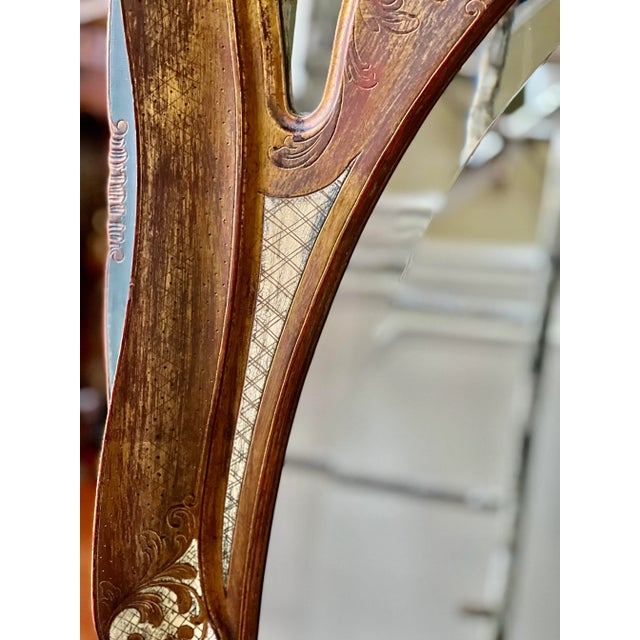 1920s Antique Italian Baroque Gold Leaf and Enameled Beveled Mirror For Sale - Image 5 of 12