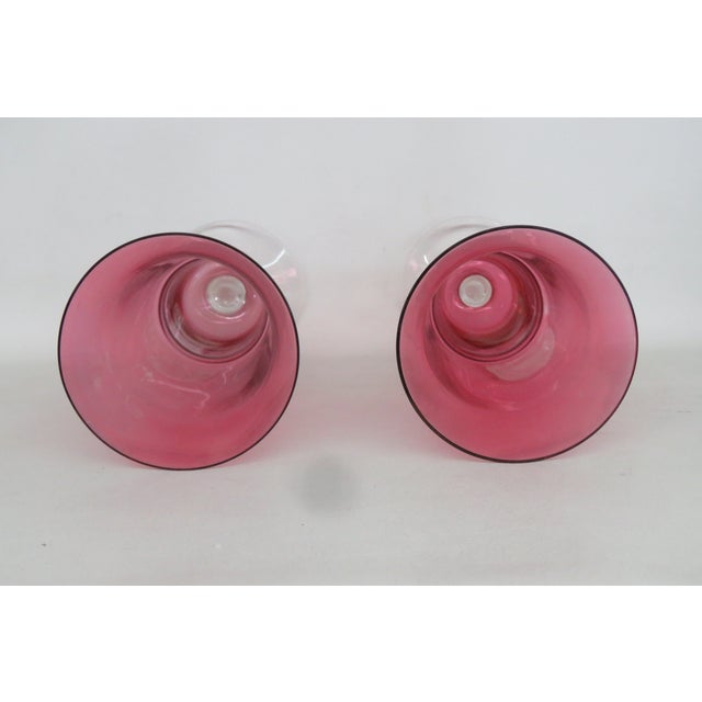 Glass Pink Flash Optic Glass Footed Vases Pair of 2 Mid Century Modern Style 5078b For Sale - Image 7 of 13
