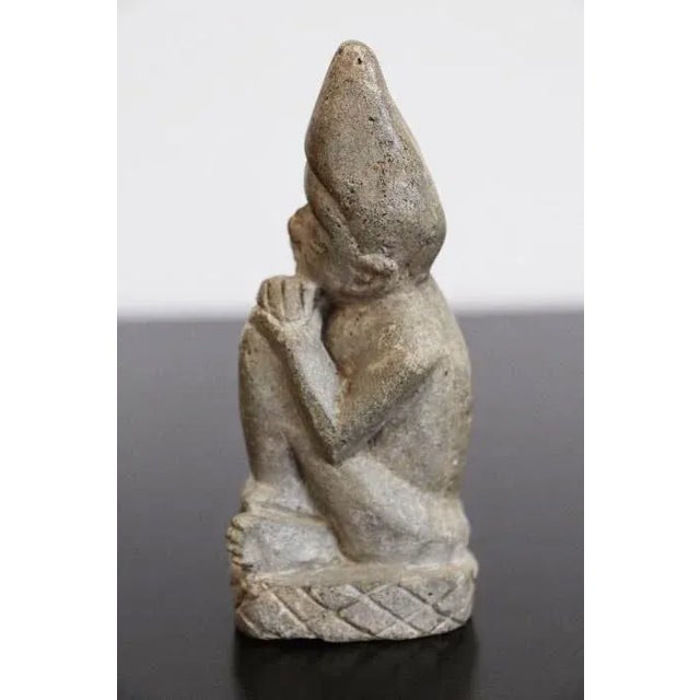 African Tribal Art The Thinker Statue Carved Stone Figurine For Sale - Image 4 of 7