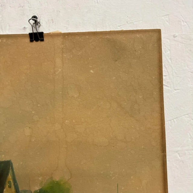 Paint Vintage Art Watercolor Scenic Holland Countryside Windmill Lake & Boat For Sale - Image 7 of 12