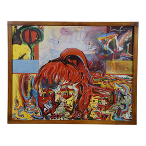 Jason Raney Irwin 1997 Pretty Girl Abstract Acrylic Canvas on Board Painting 19"