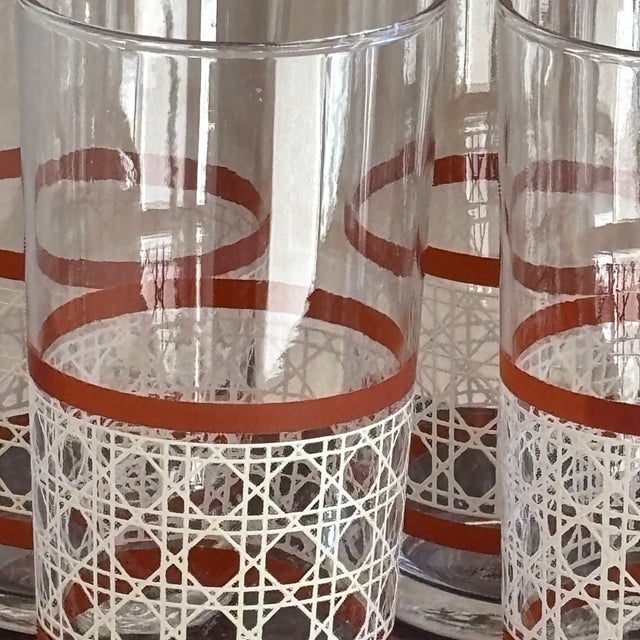 Small Mid-20th Century Woven Cane Pattern Tumblers — Set of 8 For Sale - Image 13 of 17