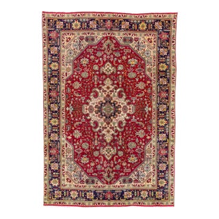 Mid 20th Century Mid-Century Vintage Persian Tabriz Handmade Wool Rug For Sale