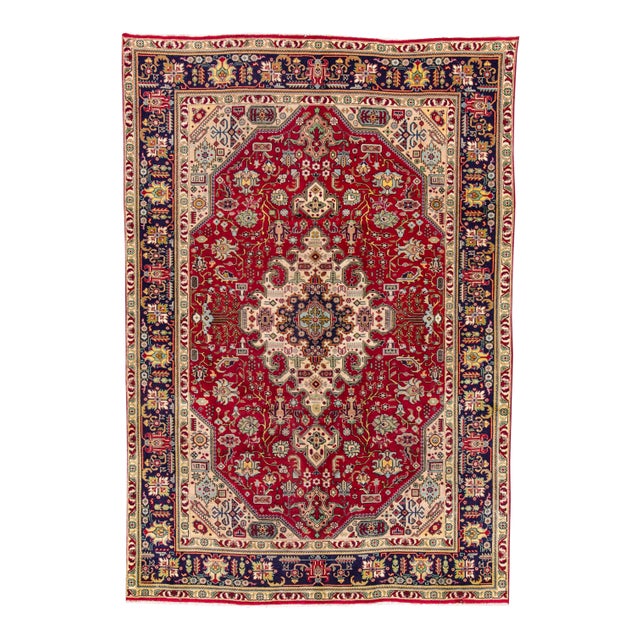 Mid 20th Century Mid-Century Vintage Persian Tabriz Handmade Wool Rug For Sale