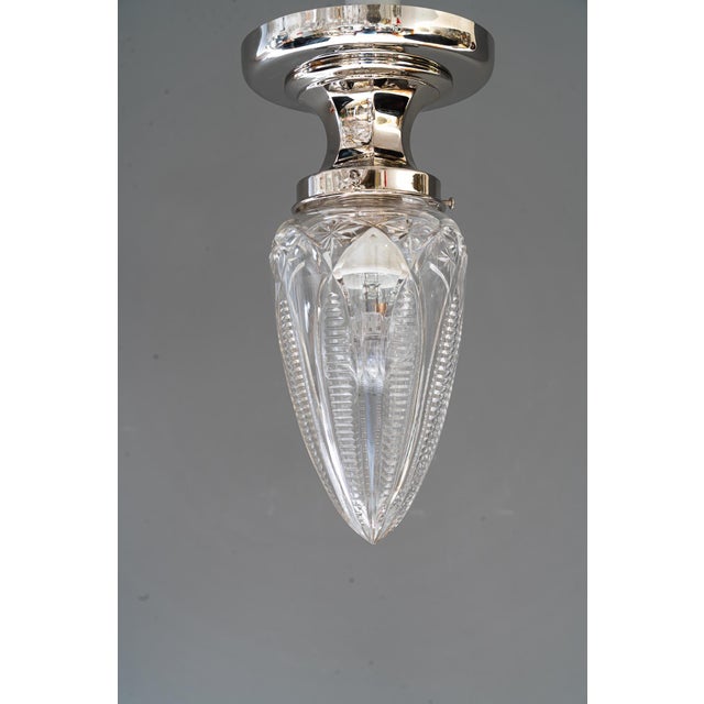 Vintage Nickel-Plated Ceiling Lamps with Cut Glass Shades, 1920, Set of 2 For Sale - Image 13 of 17