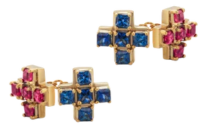 Princess Sapphire Princess Ruby 6.50 Carat 18 Karat Gold Double Sided Cufflinks - 2 Pieces