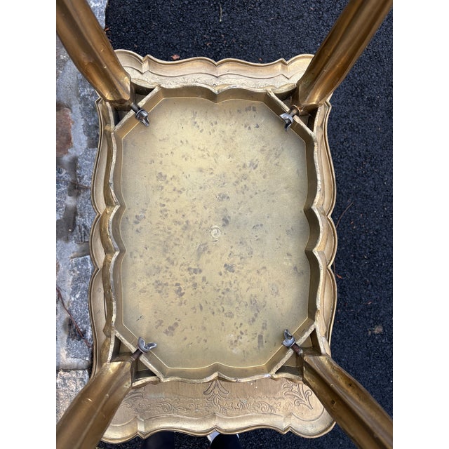 Vintage Italian Gilt Painted Wood Nesting Tables With Etched Floral Tops, Set of 2 | Made in Italy For Sale - Image 12 of 15