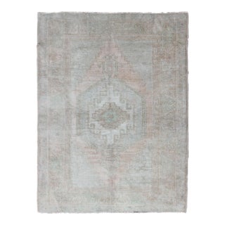 Mid-Century Muted Vintage Turkish Oushak With Central Medallion Design 3'8"x5'0" For Sale
