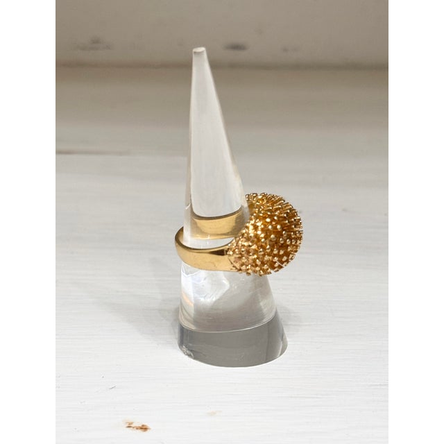 Vintage Mid-Century Style Gold-Tone Spiked Sea Urchin Dome Cocktail Ring For Sale - Image 4 of 10