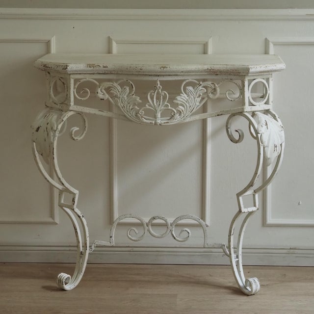 Console Table with Openwork Metal Frame and Scrollwork Ornamentation For Sale - Image 11 of 11