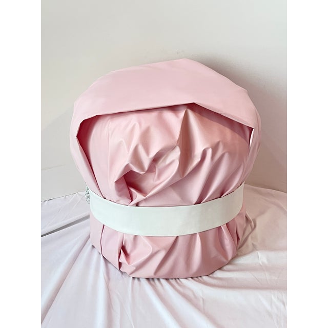 Contemporary Modern Large Pink Leather Art Deco Pouf Ottoman Silver For Sale - Image 3 of 11