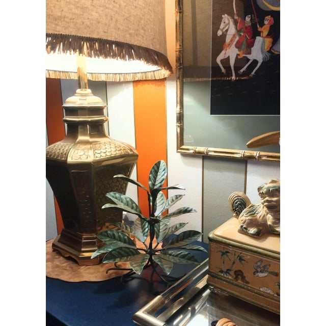 1980s Rare Vintage Metal Tole Decorative Leaf Appetizer Holder Room Decor- a Pair For Sale - Image 5 of 7