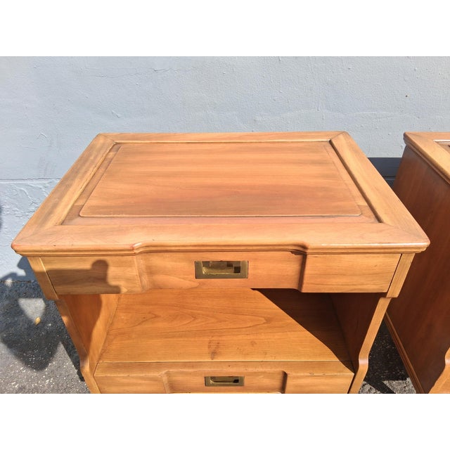 1940s 1940's Campaign Nightstands Brass Pulls by John Widdicomb a - Pair For Sale - Image 5 of 18