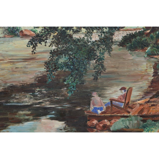 1940s Sitting by the Lake, Landscape by Joseph Yeager, 1940 For Sale - Image 5 of 5