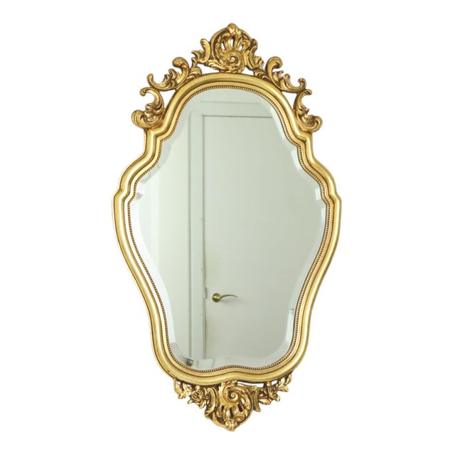 Gold French Gold Leaf Gilded Crested Mirror, 1950s For Sale - Image 8 of 15
