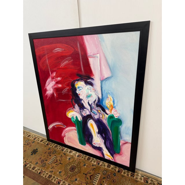 Hans Giesen Portrait of a Woman in Chair Signed Painting, Circa 1989 For Sale - Image 4 of 12
