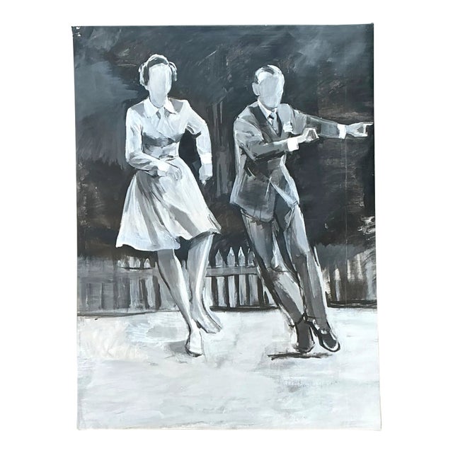 Vintage Black and White Dance Portrait on Canvas For Sale