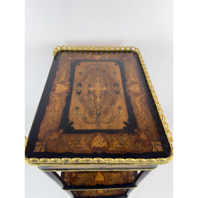 Late 19th Century 19th Century French Napoleon III Marquetry Inlaid Etagere Side Table For Sale - Image 5 of 18