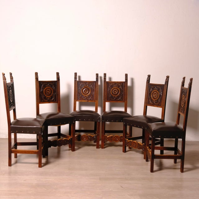 Vintage Carved Wooden Chairs, 1920s, Set of 6 For Sale - Image 3 of 18