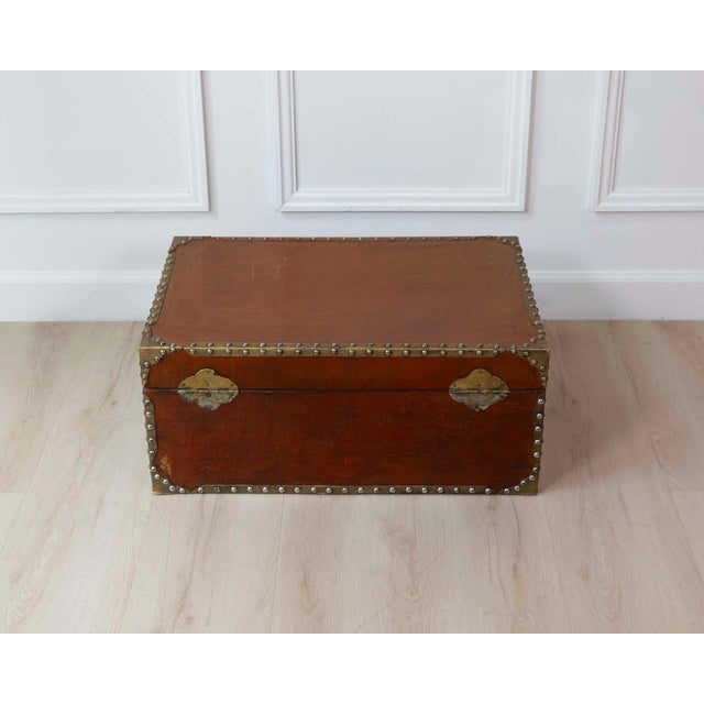 French 19th Century Leather-Lined Trunk with Brass Studs For Sale In Atlanta - Image 6 of 9