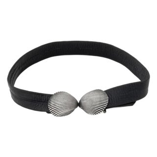 Clam Shell Form Silver Belt Buckle Leather Belt For Sale
