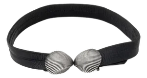 Clam Shell Form Silver Belt Buckle Leather Belt
