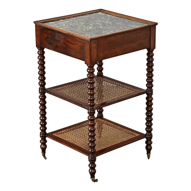 French 19th Century Walnut and Marble Etagere-Side Table For Sale