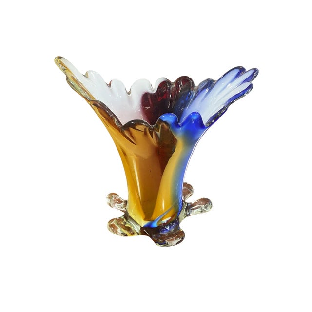 White Vintage Art Glass Murano Colorful Vase 11.5" H For Sale - Image 8 of 9