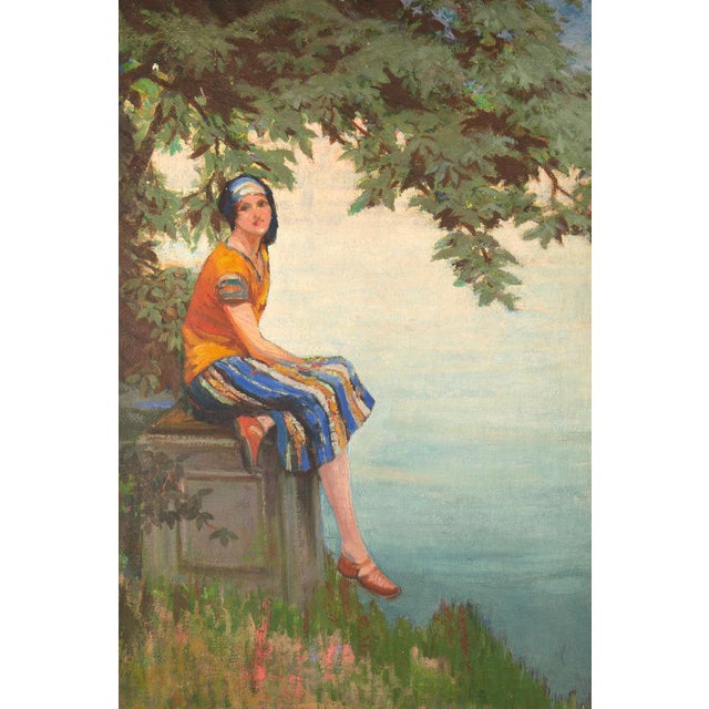 Arthur Croft Mitchell, The Orange Dress, 1920s, Oil Painting on Canvas, Framed For Sale - Image 3 of 15