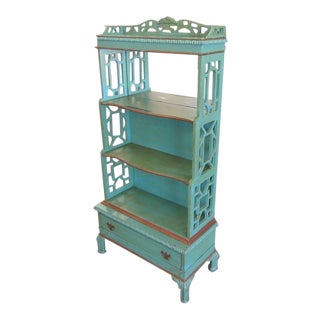 Antique Green Fretwork Cabinet For Sale