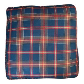 Blue Tartan Plaid Feather Down Pillow With Red, Green, and Yellow For Sale