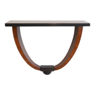Vintage Art Deco 1930s Console Table Wall Mounted in Mahogany Black Lacquer and Satinwood Veneer For Sale