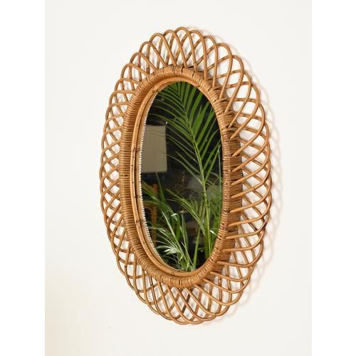 Franco Albini Large Oval Mirror in Bamboo, Rattan and Wicker by Franco Albini, Italy, 1970s For Sale - Image 4 of 12