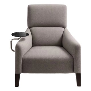 Fendi Casa Italian Lounge Chair With Chrome Swivel Cocktail Tray For Sale